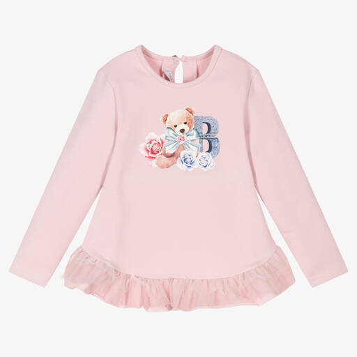 Balloon Chic-Girls Pink Cotton Teddy Bear Top | Childrensalon Outlet