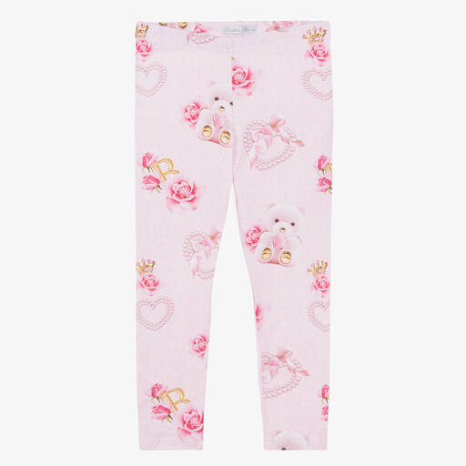 Balloon Chic-Girls Pink Cotton Teddy & Rose Leggings | Childrensalon Outlet