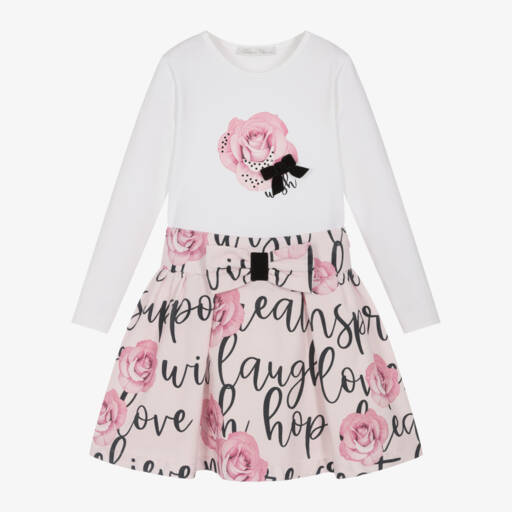 Balloon Chic-Girls Pink Floral Skirt Ensemble | Childrensalon Outlet