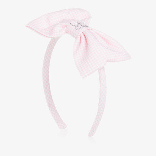 Balloon Chic-Girls Pink Gingham Cotton Hairband  | Childrensalon Outlet