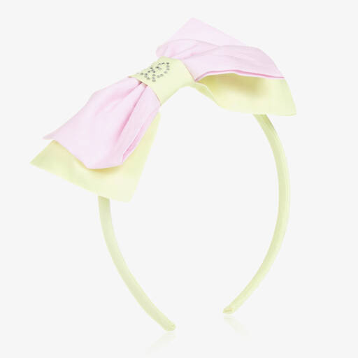 Balloon Chic-Girls Pink & Green Cotton Bow Hairband | Childrensalon Outlet