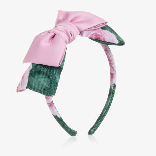 Balloon Chic-Girls Pink & Green Cotton Roses Hairband | Childrensalon Outlet