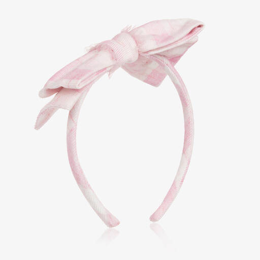 Balloon Chic-Girls Pink & Ivory Check Hairband  | Childrensalon Outlet