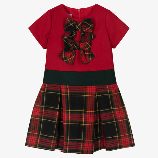 Balloon Chic-فستان مزيج فيسكوز تارتان لون أحمر وكحلي | Childrensalon Outlet