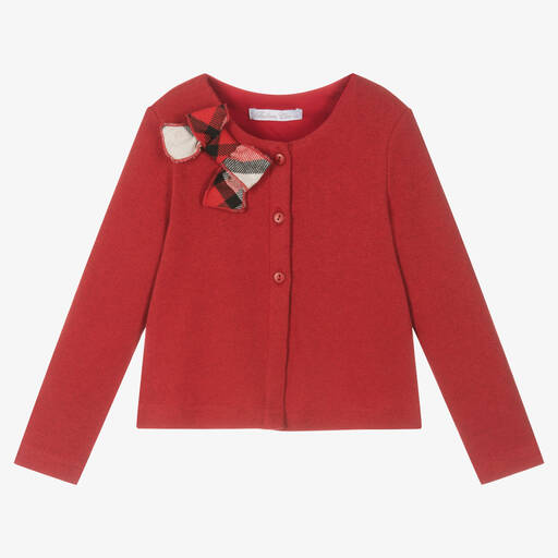 Balloon Chic-Girls Red Cotton Knit Bow Cardigan | Childrensalon Outlet