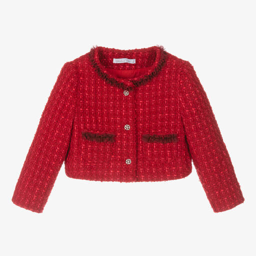 Balloon Chic-Girls Red Cropped Tweed Jacket | Childrensalon Outlet