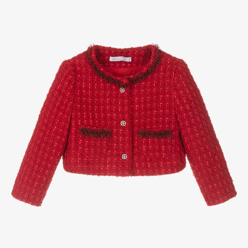 Balloon Chic-Rote kurze Bouclé-Jacke für Mädchen | Childrensalon Outlet