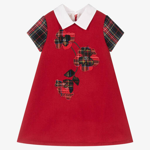 Balloon Chic-Girls Red Tartan Flower Dress | Childrensalon Outlet