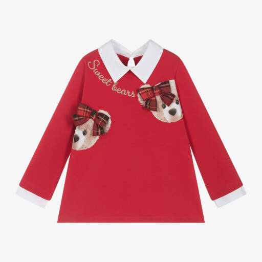 Balloon Chic-Girls Red Teddy Print Jersey Top | Childrensalon Outlet
