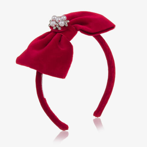 Balloon Chic-Girls Red Velvet Bow Hairband | Childrensalon Outlet