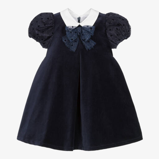 Balloon Chic-فستان مخمل بفيونكة تول لون كحلي | Childrensalon Outlet