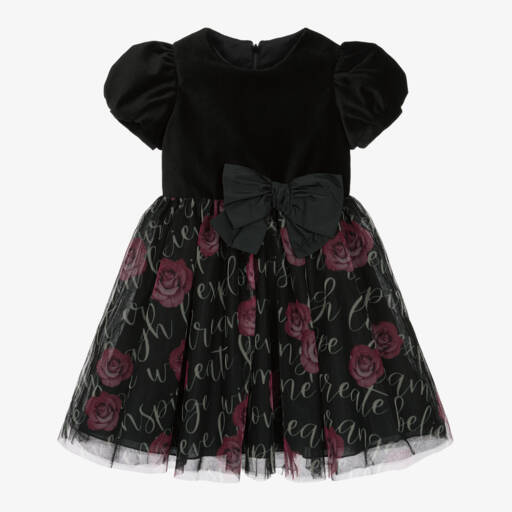 Balloon Chic-Черное бархатное и тюлевое платье с розами для девочек | Childrensalon Outlet