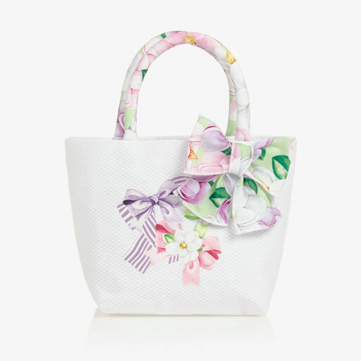 Balloon Chic-Girls White Bow Print Handbag (20cm) | Childrensalon Outlet