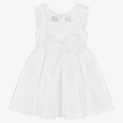 Balloon Chic-Robe blanche en coton à nœud Fille  | Childrensalon Outlet