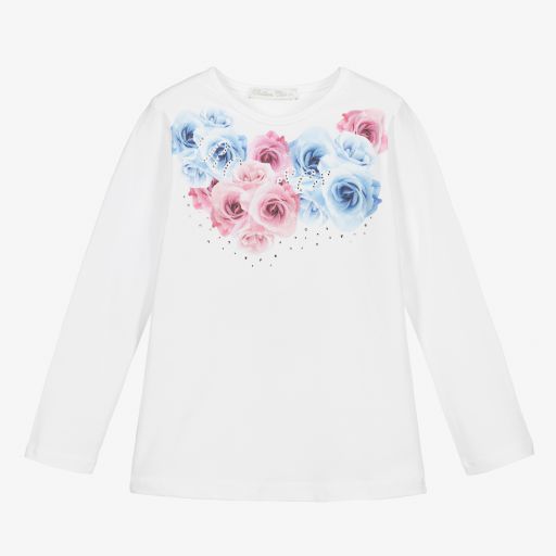 Balloon Chic-Girls White Cotton Floral Top  | Childrensalon Outlet