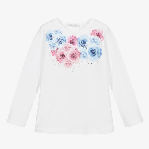 Balloon Chic-Haut blanc à fleurs Fille  | Childrensalon Outlet