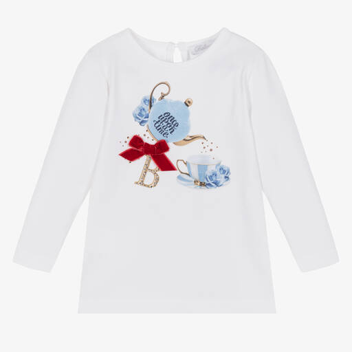 Balloon Chic-Girls White Cotton Logo T-Shirt | Childrensalon Outlet