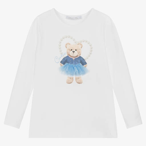 Balloon Chic-Белый хлопковый топ с медвежонком | Childrensalon Outlet