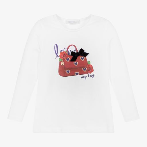 Balloon Chic-توب قطن جيرسي لون أبيض للبنات | Childrensalon Outlet