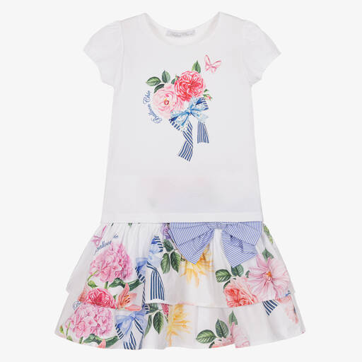 Balloon Chic-Girls White Floral Print Skirt Set | Childrensalon Outlet