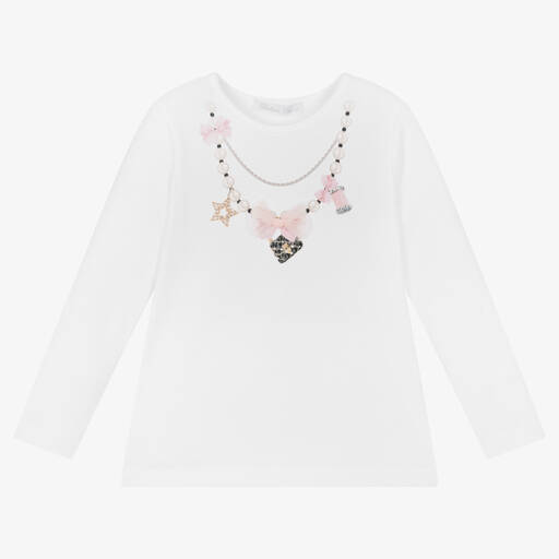 Balloon Chic-Girls White Pearl Print Top | Childrensalon Outlet