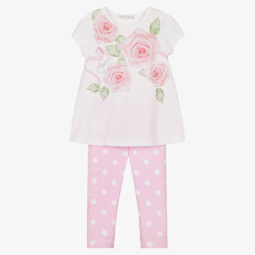 Balloon Chic-Girls White & Pink Cotton Leggings Set | Childrensalon Outlet