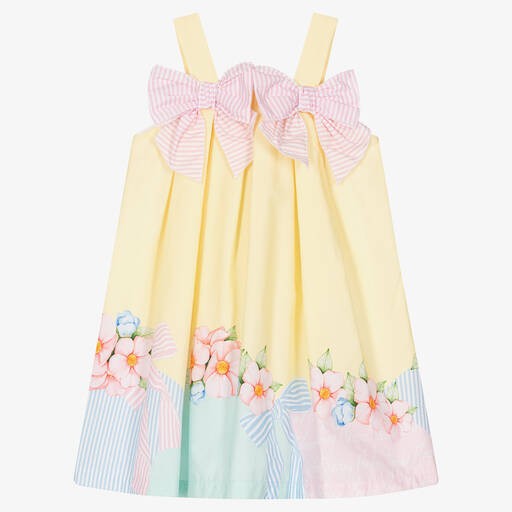 Balloon Chic-Желто-розовое хлопковое платье с бантиками | Childrensalon Outlet