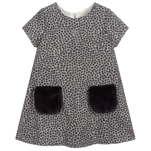 Balloon Chic-Grey & Blue Leopard Dress | Childrensalon Outlet