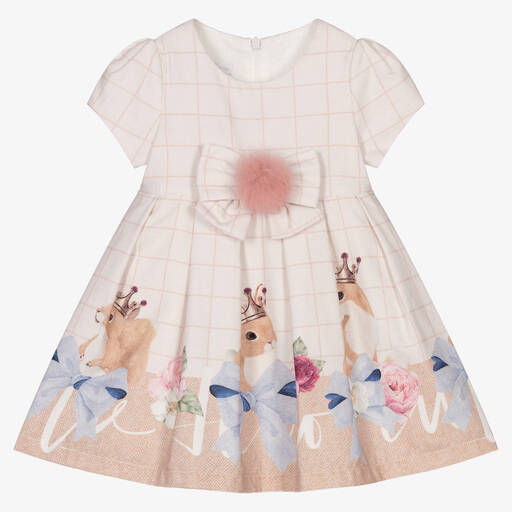 Balloon Chic-Ivory & Pink Cotton Dress | Childrensalon Outlet
