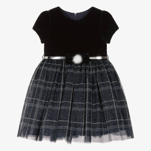 Balloon Chic-فستان مخمل وتول لون كحلي | Childrensalon Outlet