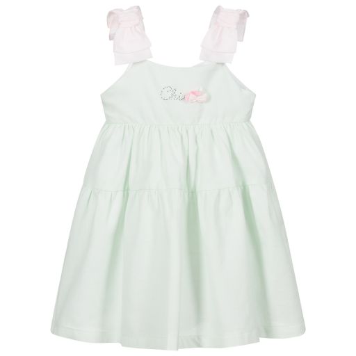 Balloon Chic-Pale Green Cotton Dress | Childrensalon Outlet