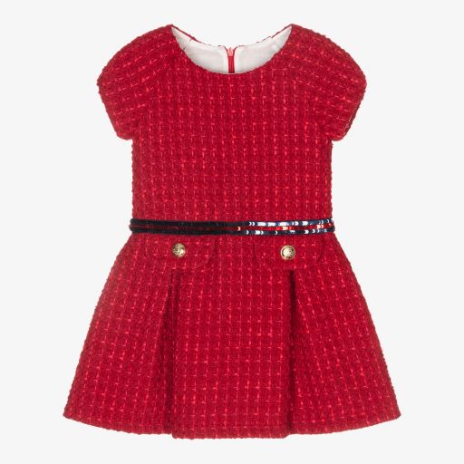 Balloon Chic-Red Wool Blend Tweed Dress | Childrensalon Outlet