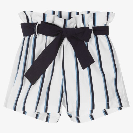 بالون شيك-White & Blue Viscose Shorts | Childrensalon Outlet