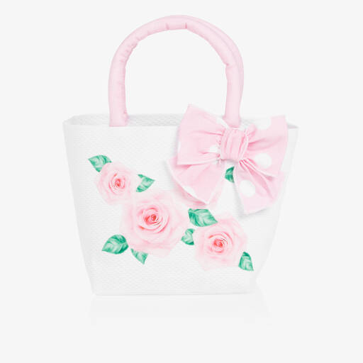 Balloon Chic-White & Pink Cotton Rose Handbag (22cm) | Childrensalon Outlet