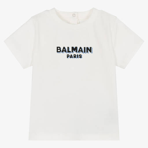 Balmain-T-shirt ivoire en coton pour bébé garçon | Childrensalon Outlet