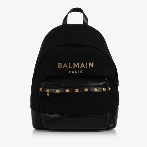 Balmain-Sac à dos coton et cuir noir (38cm) | Childrensalon Outlet