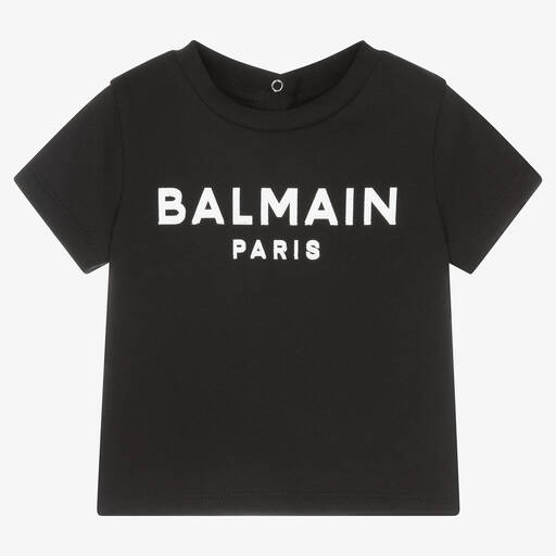 Balmain-Black Cotton Logo Baby T-Shirt | Childrensalon Outlet