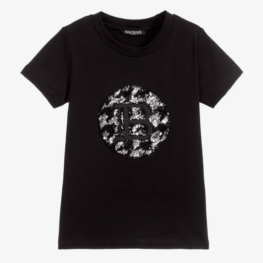 Balmain-Black Cotton Logo T-Shirt | Childrensalon Outlet