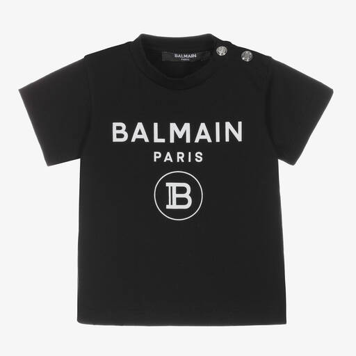 Balmain-Black Cotton Logo T-Shirt | Childrensalon Outlet