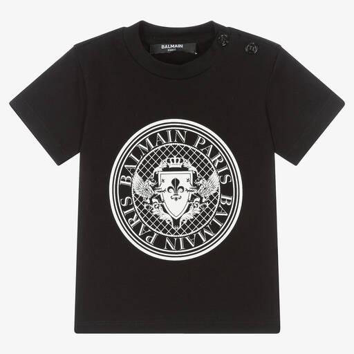 Balmain-Black Cotton Logo T-Shirt | Childrensalon Outlet