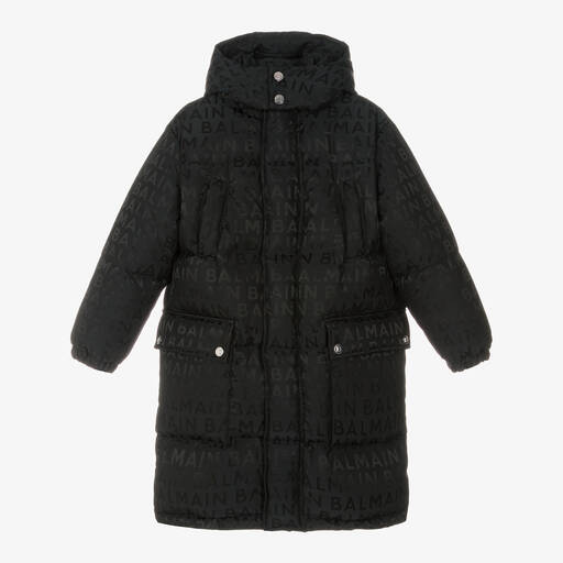 Balmain-Black Down Padded Puffer Coat | Childrensalon Outlet