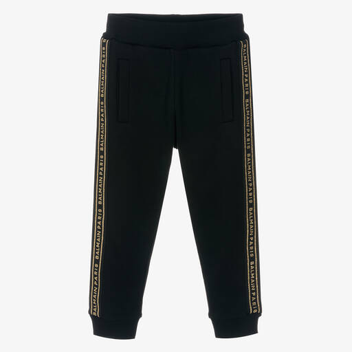 Balmain-Black & Gold Cotton Joggers | Childrensalon Outlet