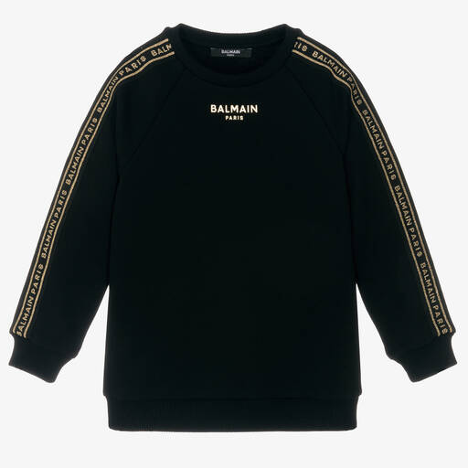 Balmain-Black & Gold Cotton Sweatshirt | Childrensalon Outlet