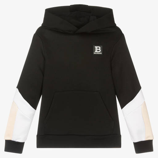 Balmain-Sweat à capuche noir en jersey | Childrensalon Outlet