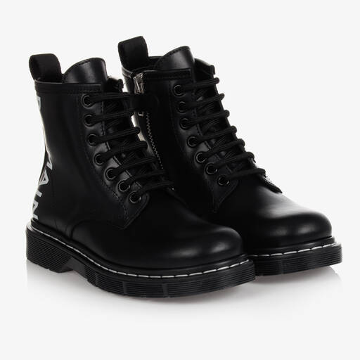 Balmain-Black Leather Lace-Up Boots | Childrensalon Outlet