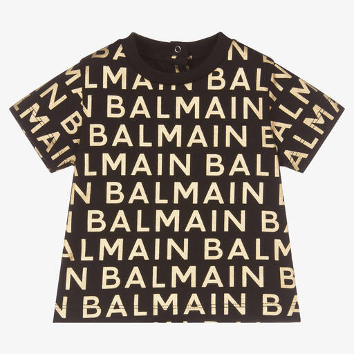 Balmain-Черно-золотистая хлопковая футболка | Childrensalon Outlet