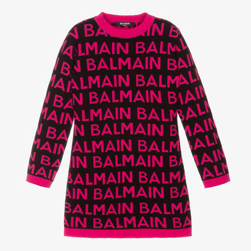 Balmain-Baumwollkleid in Schwarz und Pink | Childrensalon Outlet