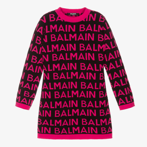 Balmain-Black & Pink Cotton Logo Dress | Childrensalon Outlet