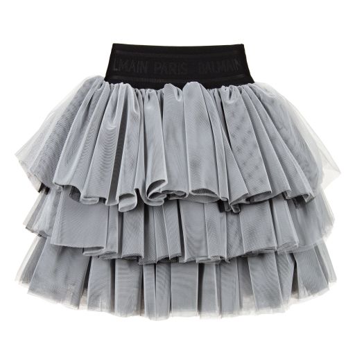 Balmain-Black & White Tulle Logo Skirt | Childrensalon Outlet