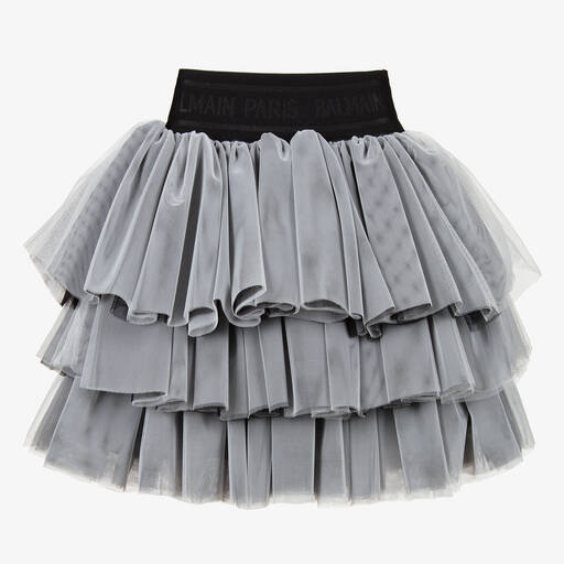 Balmain-Black & White Tulle Logo Skirt | Childrensalon Outlet